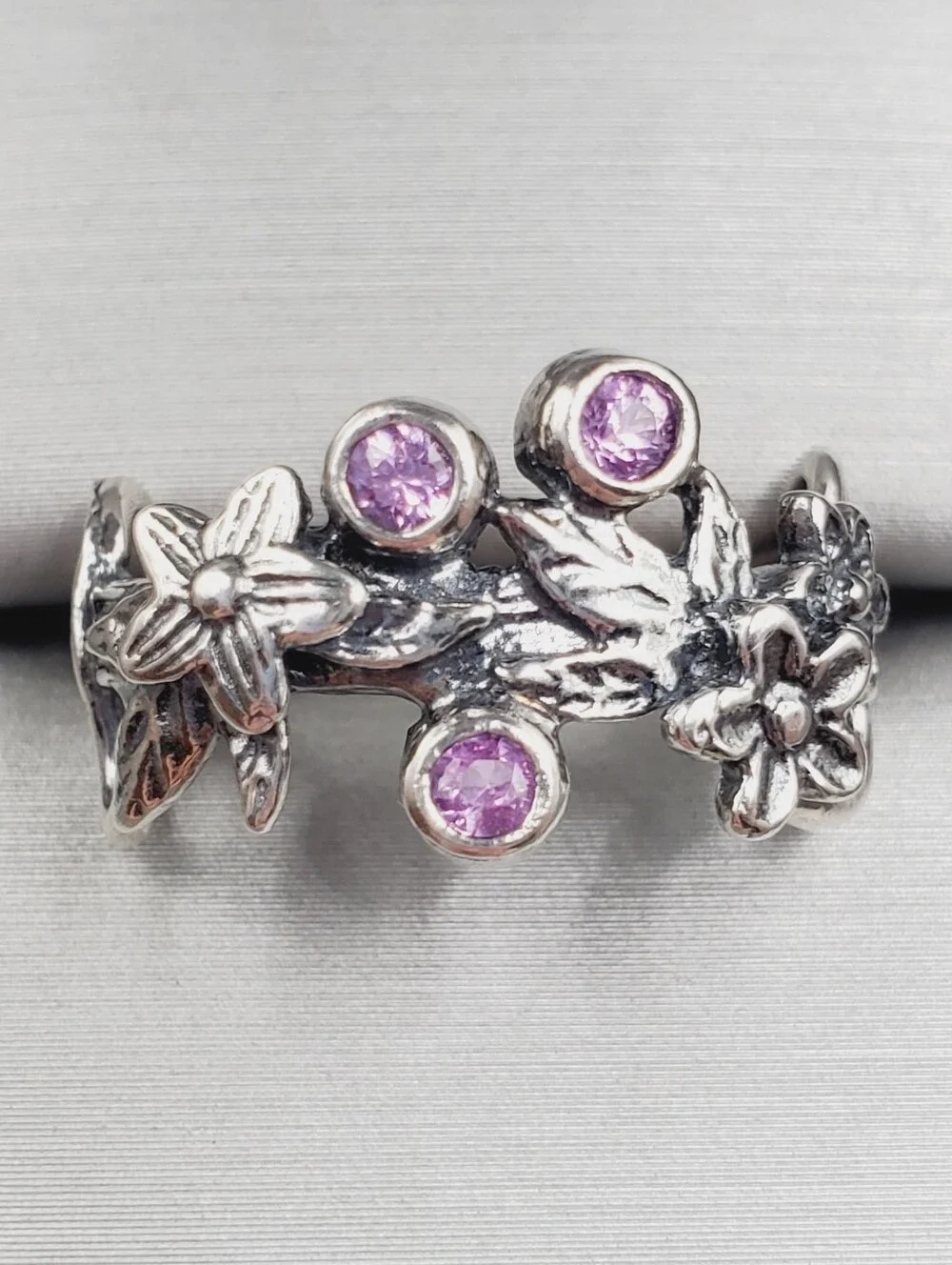 Genuine Bezel Set Purple Sapphire - 925 Sterling Silver Flower Ring